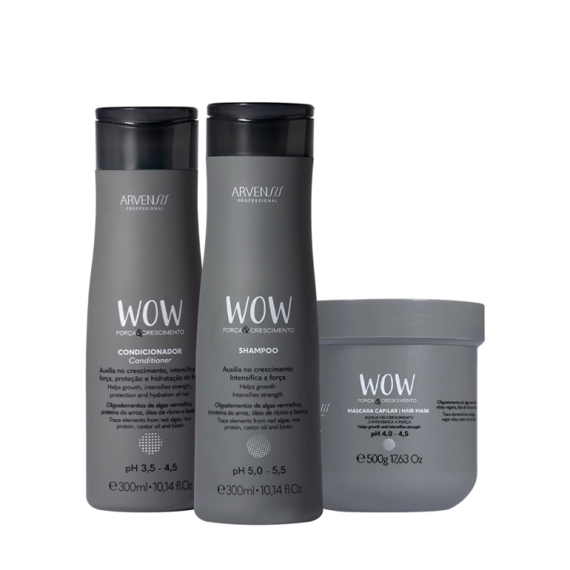 Kit Arvensis Wow Força e Crescimento Shampoo Condicionador e Máscara Grande (3 produtos) Produto: Kit Arvensis Wow Força e Crescimento Shampoo Condicionador e Máscara Grande (3 produtos)