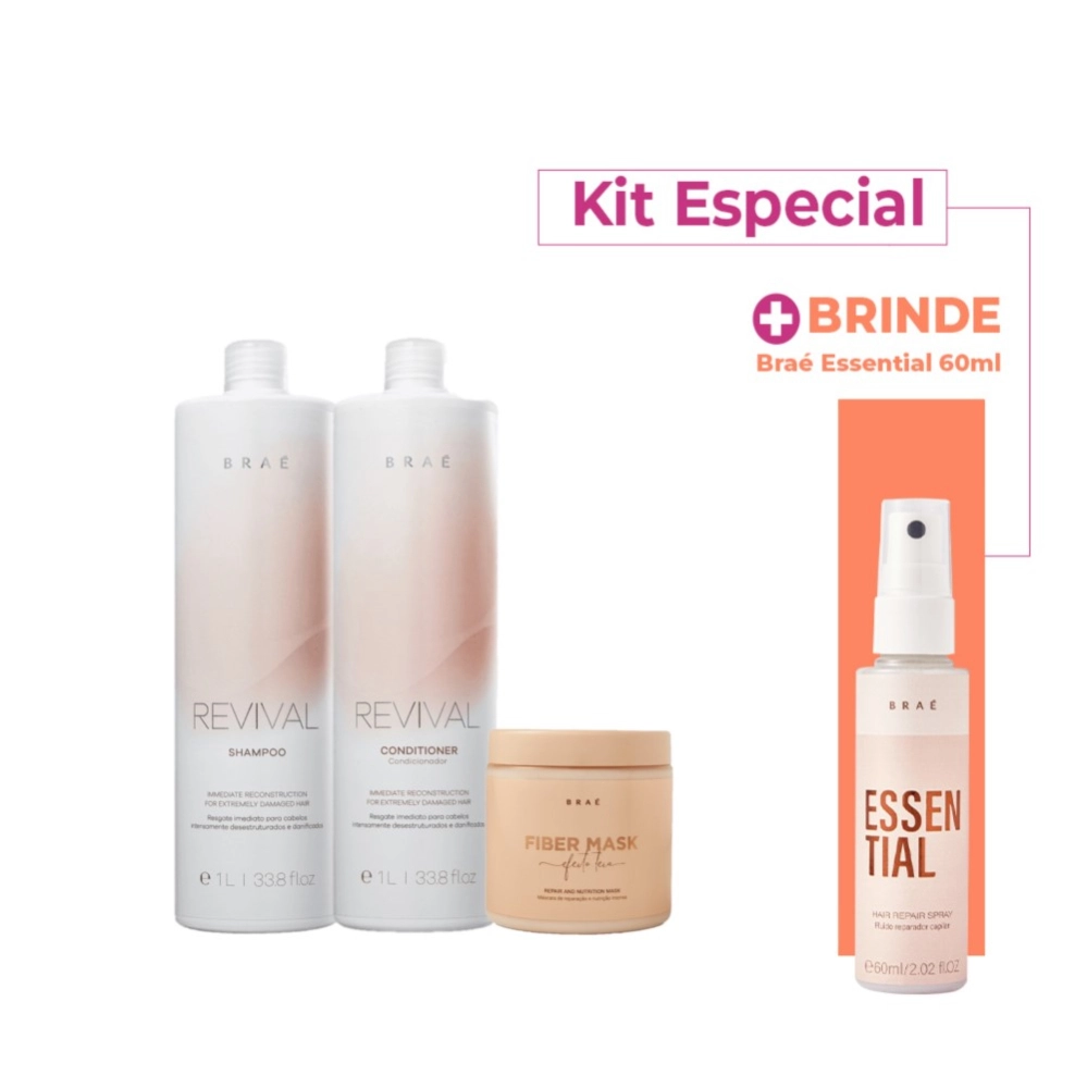 Produto: Kit Braé Revival Renovação Fiber Mask Salon  Especial (3 Produtos)