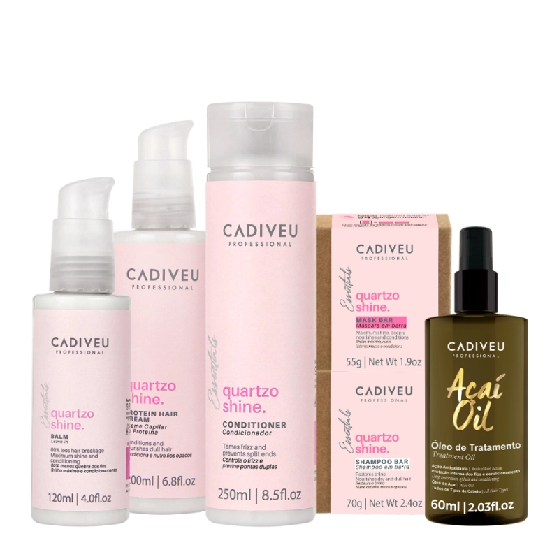Kit Cadiveu Professional Essentials Quartzo Shine Shampoo Barra Condicionador Máscara Barra Pré-Shampoo Leave-in e Açaí Produto: Kit Cadiveu Professional Essentials Quartzo Shine Shampoo Barra Condicionador Máscara Barra Pré-Shampoo Leave-in e Açaí