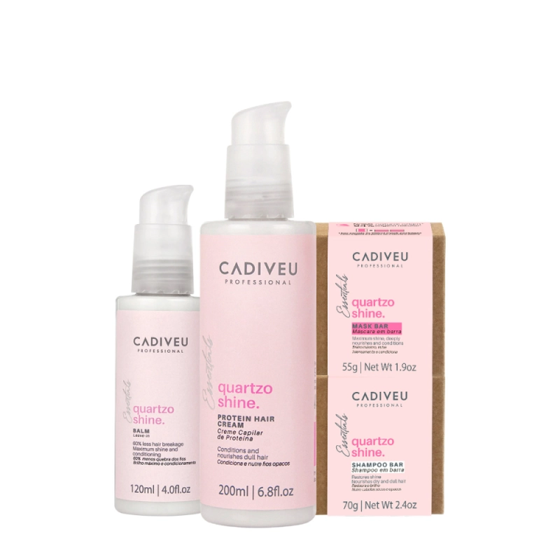 Produto: Kit Cadiveu Professional Essentials Quartzo Shine Shampoo Máscara em Barra Pré Shampoo e Leave-in (4 produtos)