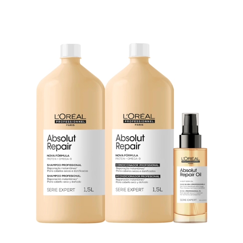 Kit L’Oréal Professionnel Absolut Repair Duo Salon e Óleo 90ml Produto: Kit L’Oréal Professionnel Absolut Repair Duo Salon e Óleo 90ml