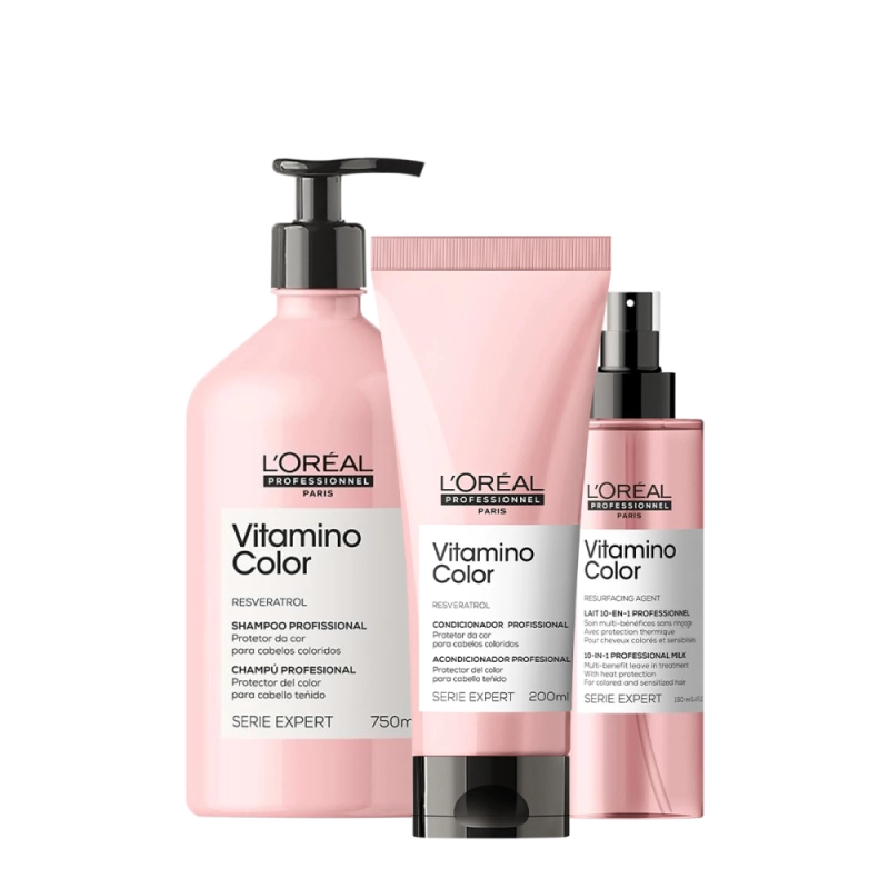 Kit L'Oréal Professionnel Serie Expert Vitamino Color Shampoo 750ml +Condicionador 200ml + Leave-in 190ml (3 Produtos) Produto: Kit L'Oréal Professionnel Serie Expert Vitamino Color Shampoo 750ml +Condicionador 200ml + Leave-in 190ml (3 Produtos)