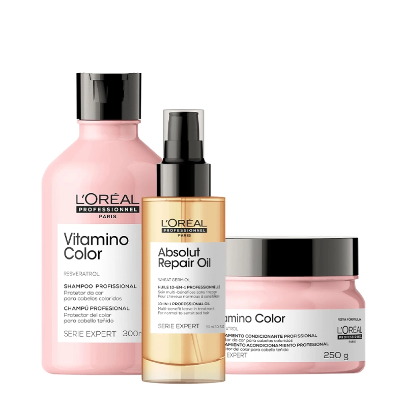Kit L'Oréal Professionnel Vitamino Color & Absolut Repair Oil (3 produtos) Produto: Kit L'Oréal Professionnel Vitamino Color & Absolut Repair Oil (3 produtos)