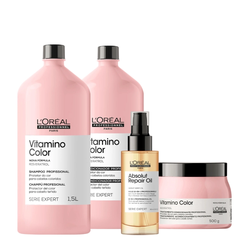 Kit L'Oréal Professionnel Vitamino Color Brilho e Maciez (4 Produtos) Produto: Kit L'Oréal Professionnel Vitamino Color Brilho e Maciez (4 Produtos)