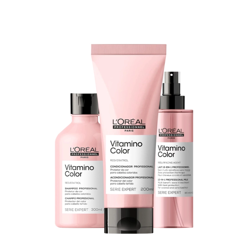 Kit L'Oréal Professionnel Vitamino Color Home Care Duo + Leave-In 190ml (3 Produtos) Produto: Kit L'Oréal Professionnel Vitamino Color Home Care Duo + Leave-In 190ml (3 Produtos)