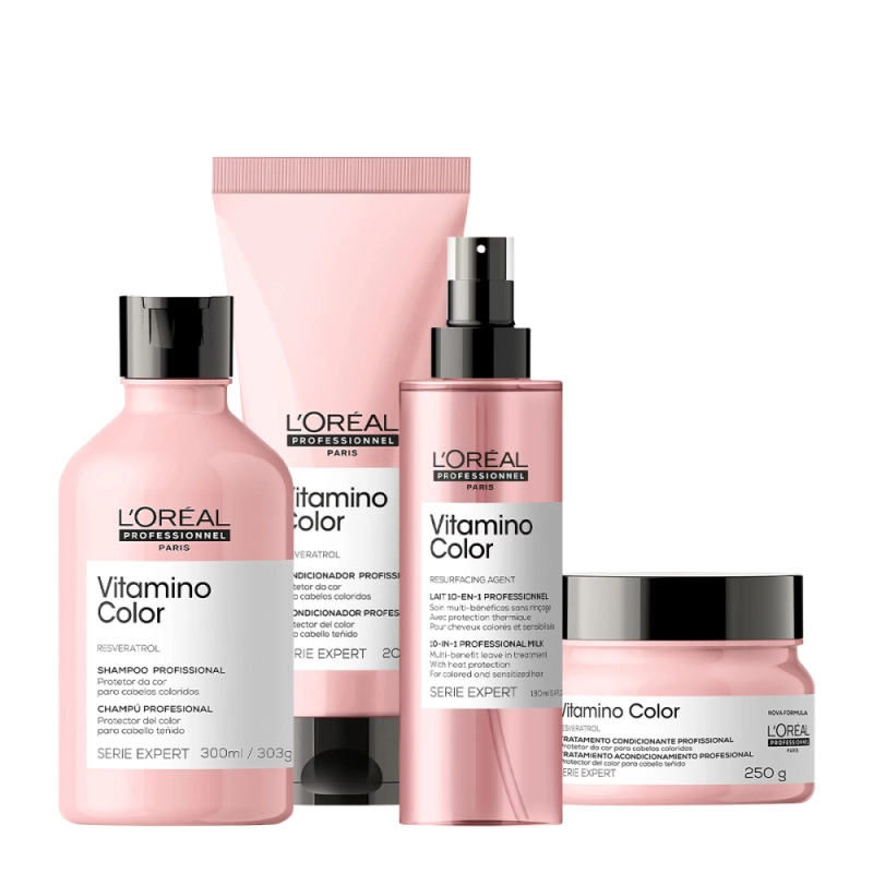 Kit L'Oréal Professionnel Vitamino Color Home Care Duo + Máscara 250g + Leave-In 190ml (4 Produtos) Produto: Kit L'Oréal Professionnel Vitamino Color Home Care Duo + Máscara 250g + Leave-In 190ml (4 Produtos)