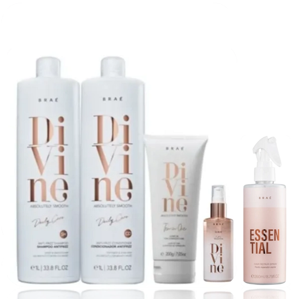 Braé Divine Shampoo+Condicionador 1L+Leave-in 200g+Serum 60ml+Essential 260ml