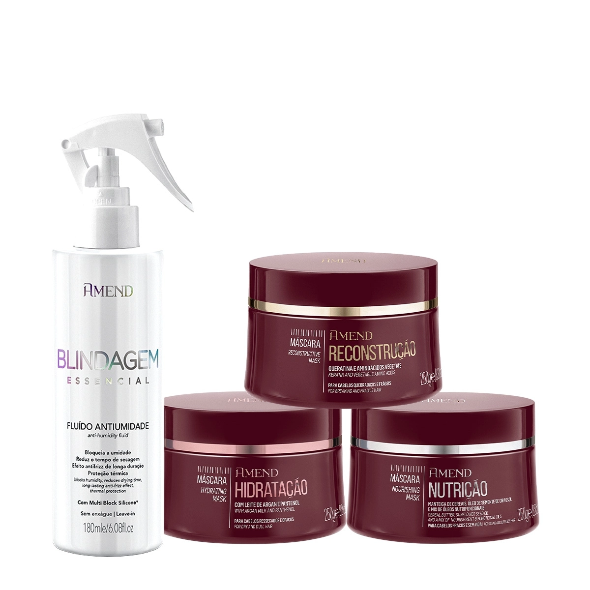 Kit Amend Blindagem Essencial Fluído E Amend Essenciais Cronograma Capilar (4 Produtos)