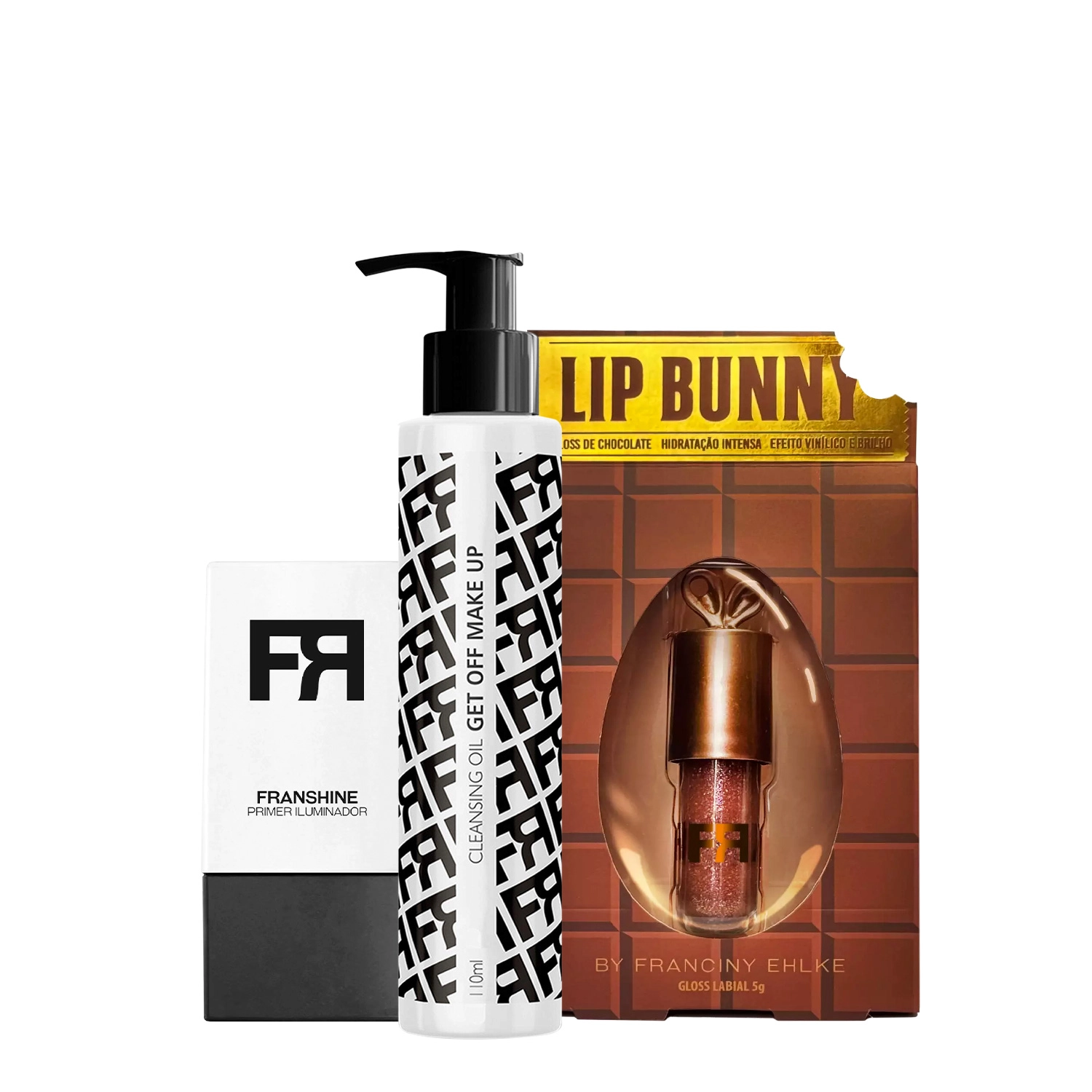 Produto  Kit_Fran_by_Franciny_Ehlke_Iluminador_Glow_Cleansing_Oil_Gloss_Chocolate_Lip_Bunny_Evas_1