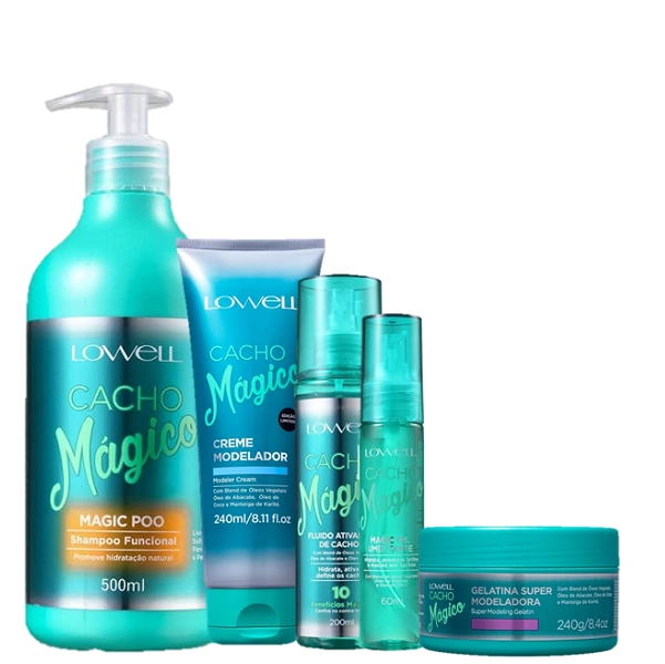 Lowell Cacho Magico Shampoo 500ml Creme Modelador 240ml Fluido 200ml Oleo 60ml E Gelatina 240g