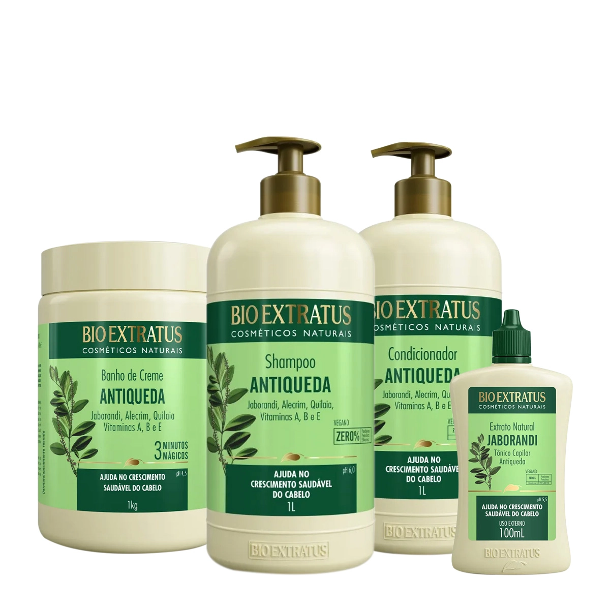 Kit Bio Extratus Jaborandi Antiqueda Shampoo Litro Condicionador Máscara E Tônico (4 Produtos)