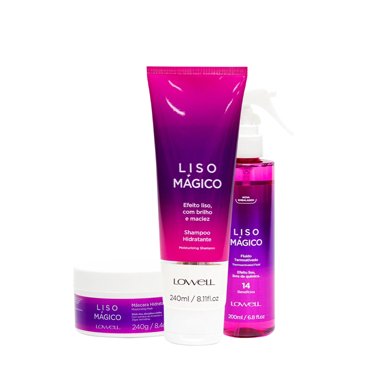 Kit_Lowell_Liso_Mágico_Shampoo_Máscara_Fluído_Evas_1 Produto Kit_Lowell_Liso_Mágico_Shampoo_Máscara_Fluído_Evas_1