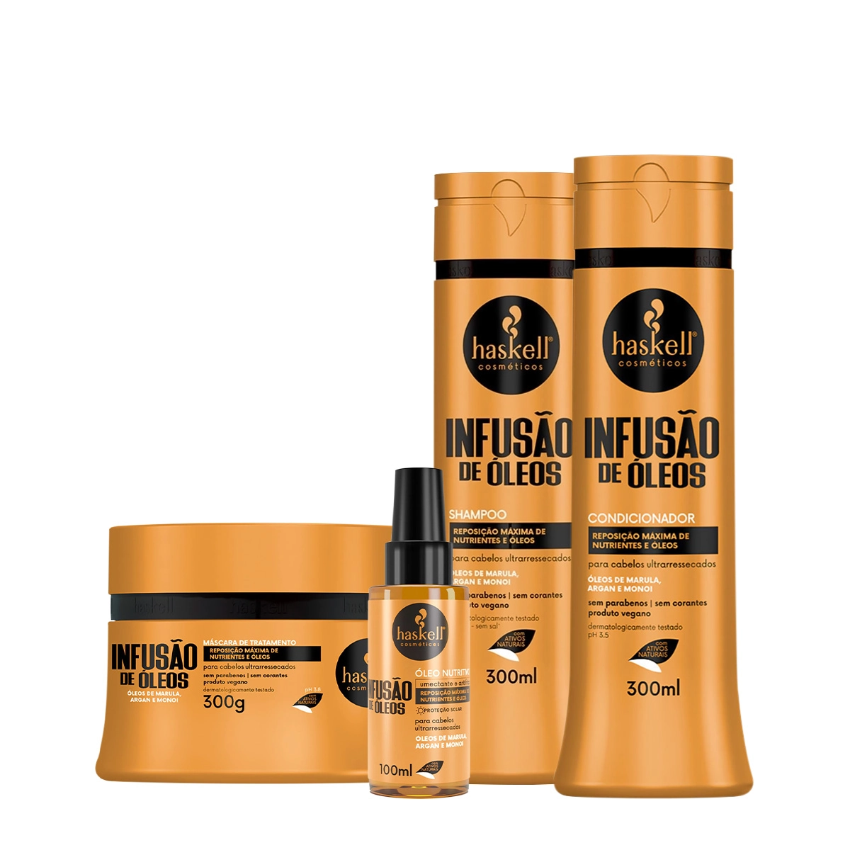 Kit Haskell Infusão De Óleos Shampoo Condicionador Máscara E Óleo (4 Produtos)