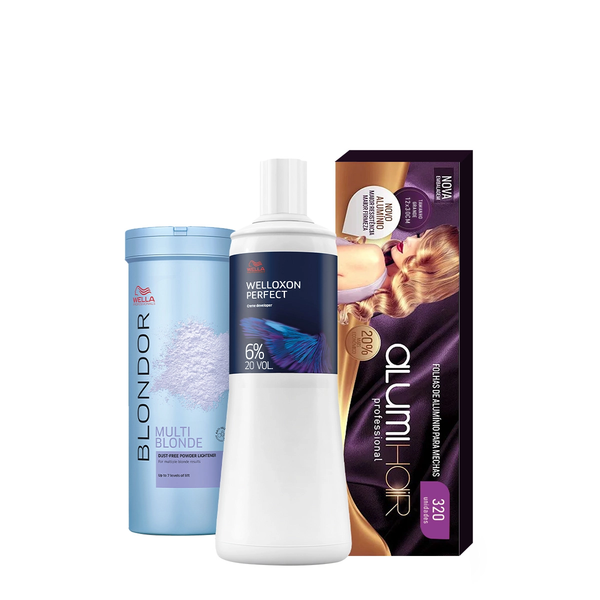 Kit Wella Professionals Blondor 400g Welloxon Perfect 6% 20V AlumiHair (3 Produtos)