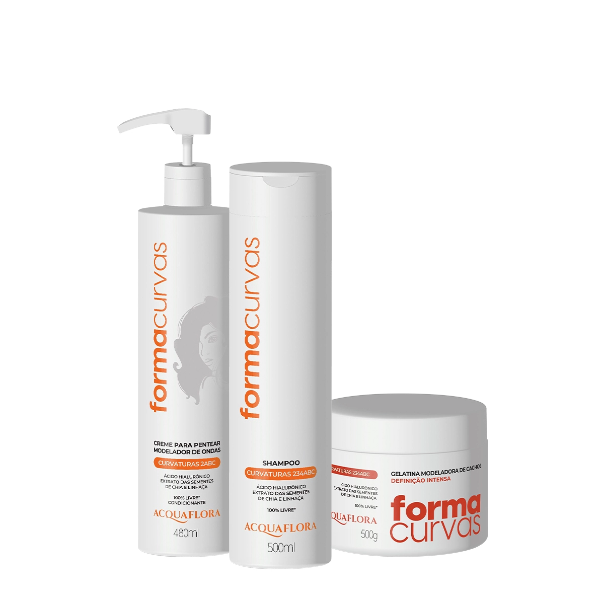 Kit Acquaflora Forma Curvas Shampoo Creme De Pentear Ondas E Gelatina Intensa (3 Produtos)
