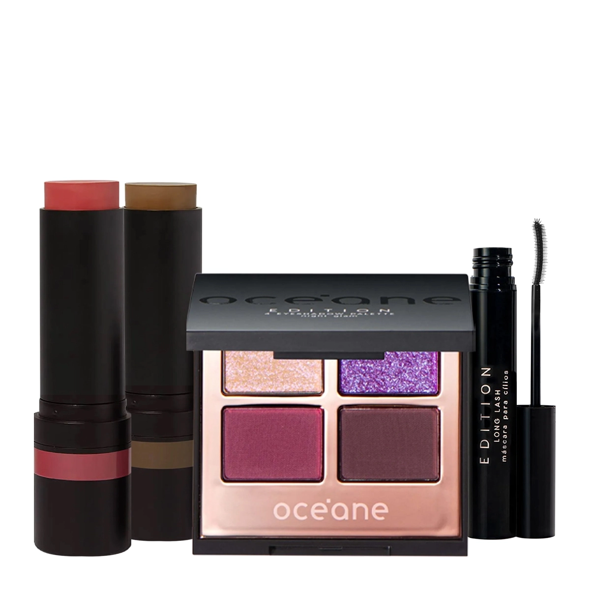 Kit Océane Edition Paleta Night Blush Stick Pink E Contorno Marrom Médio (4 Produtos)