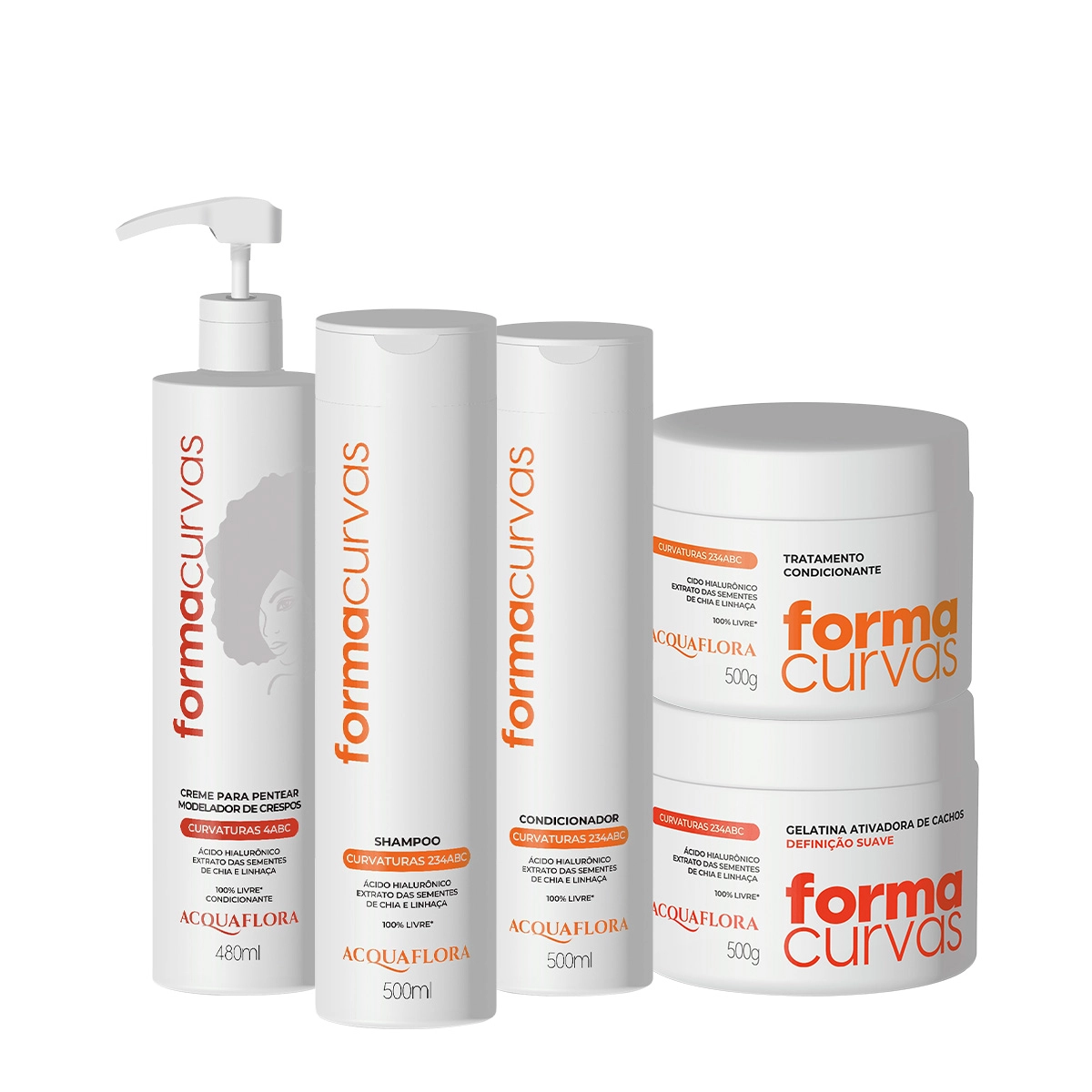 Kit Acquaflora Forma Curvas Shampoo Condicionador Tratamento Condicionante Creme De Pentear Crespos E Gelatina Suave (5