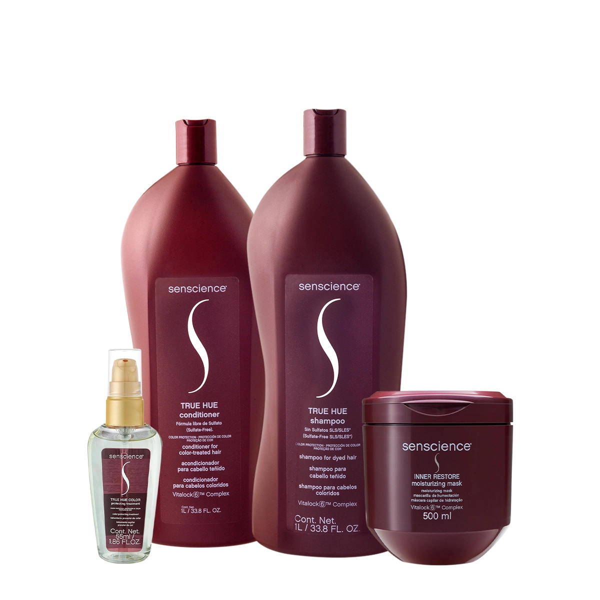 Kit Senscience True Hue Inner Restore Shampoo 1L Condicionador 1L Máscara 500ml Sérum 55ml