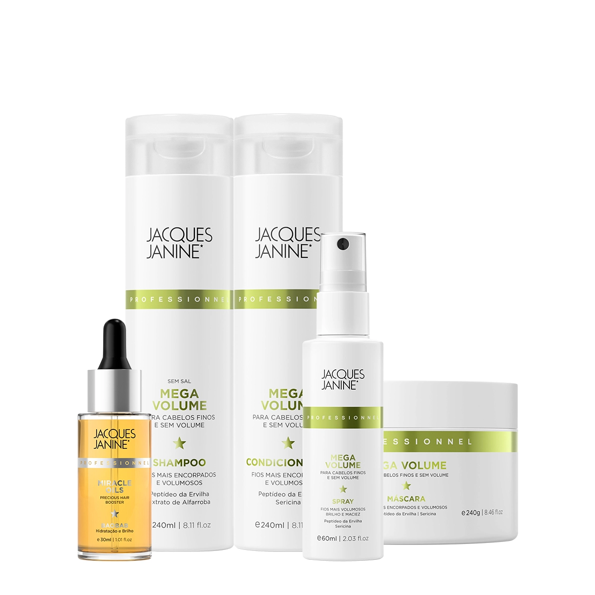 Produto Kit_Jacques_Janine_Professionnel_Mega_Volume_Shampoo_Condicionador_Mascara_Spray_P_e_Miracle_Oils_Baobab_Evas_1