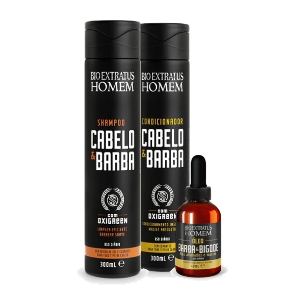 Bio Extratus Homem Kit Cabelo E Barba Shampoo Condicionador 300ml E Óleo Barba E Bigode 40ml
