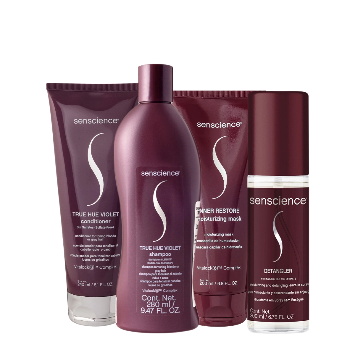 Kit Senscience True Hue Violet Shampoo Condicionador Máscara 200 Leave-in (4 Produtos)