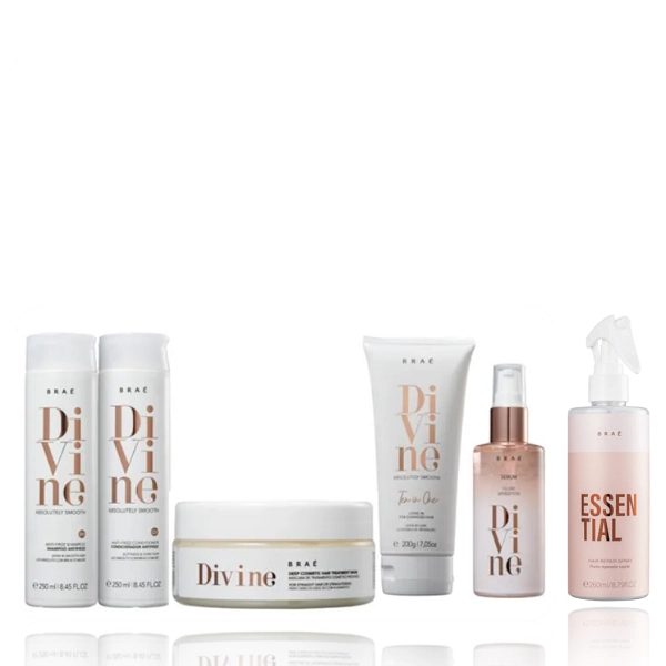 Kit Braé Divine Shampoo E Condicionador 250ml + Máscara + Leave-in 200ml + Serum Plume 60ml+Essential 260ml
