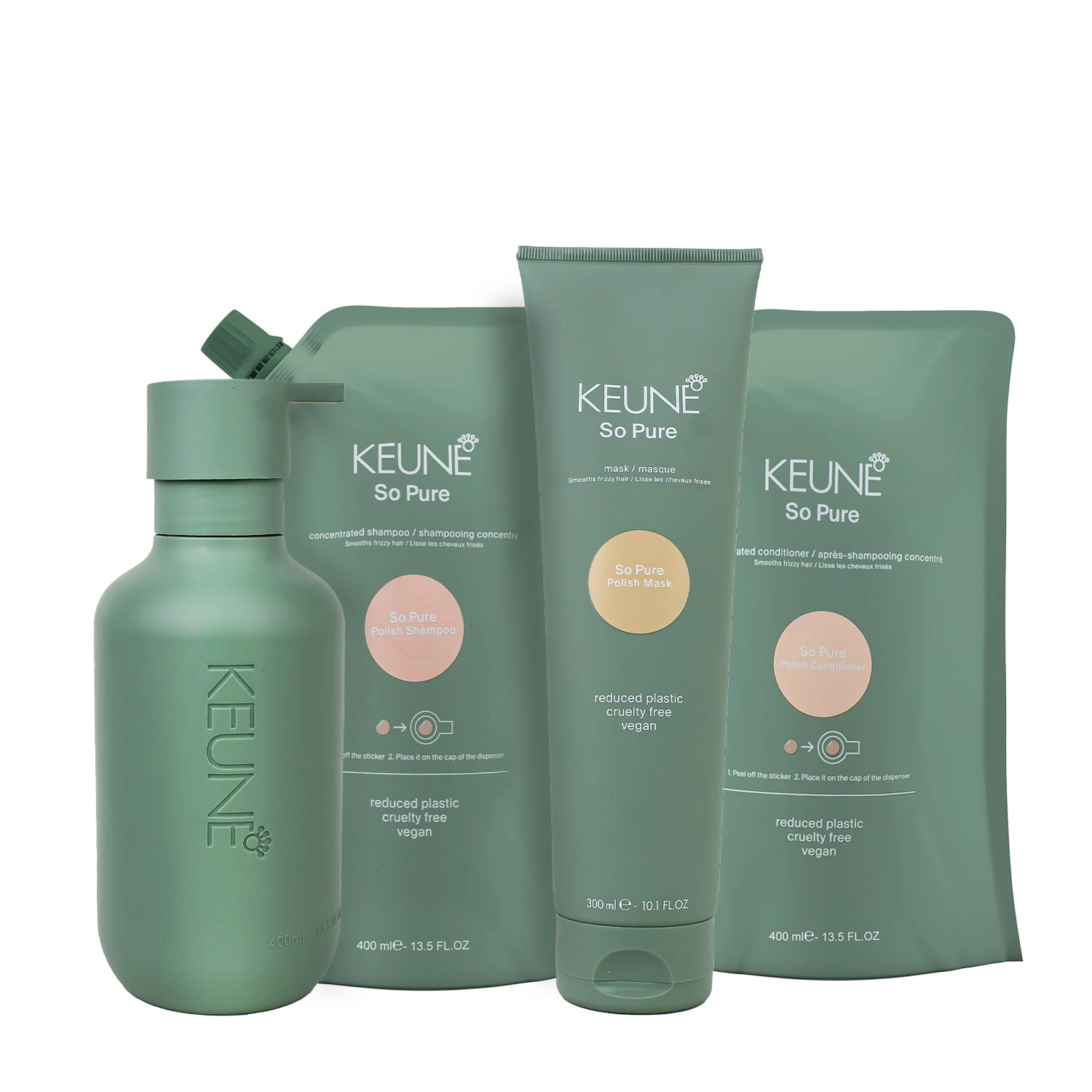 Kit Keune So Pure Polish Home Care Refil E Dispenser Frasco (4 Produtos)