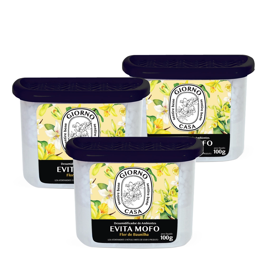 Kit Giorno Casa Sentire Bene Evita Mofo Flor De Baunilha - Desumidificador De Ambientes 100g (3 Unidades)