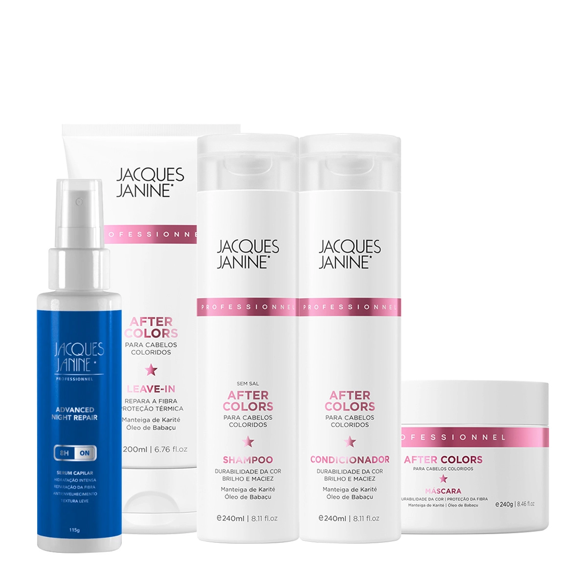 Produto Kit_Jacques_Janine_After_Colors_Shampoo_Condicionador_Mascara_Leave-in_e_Night_Serum_Evas_1