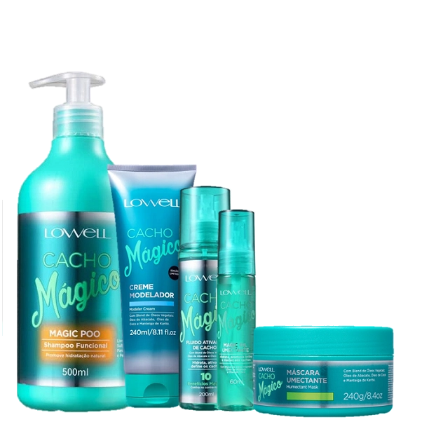 Lowell Cacho Magico Shampoo 500ml Creme Modelador 240ml Fluido 200ml Oleo 60ml E Mascara 240g