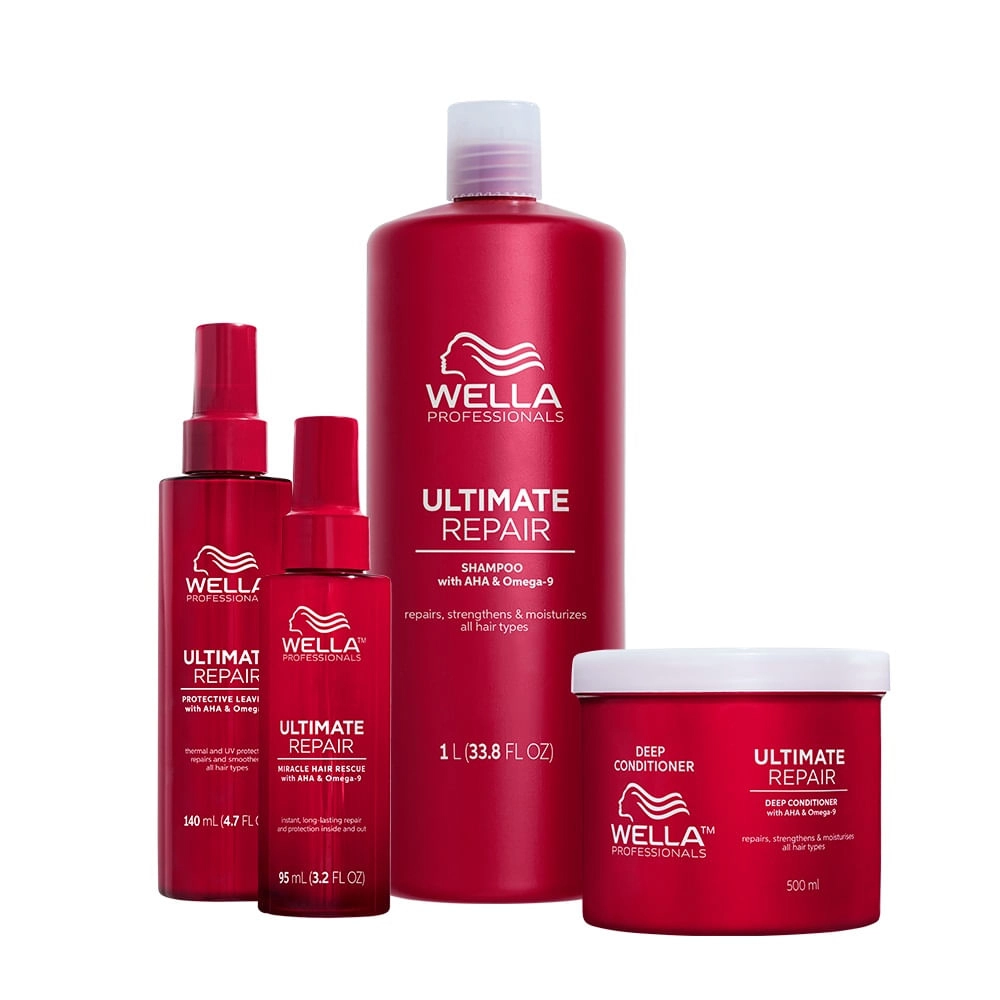 Kit Wella Ultimate Repair Shampoo Litro Leave-in Protetor Térmico E Máscara (4 Produtos)
