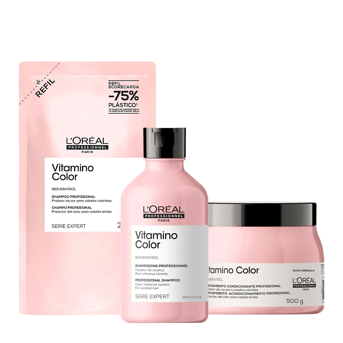 Kit L'Oréal Professionnel Vitamino Color Shampoo Máscara Refil (3 Produtos)