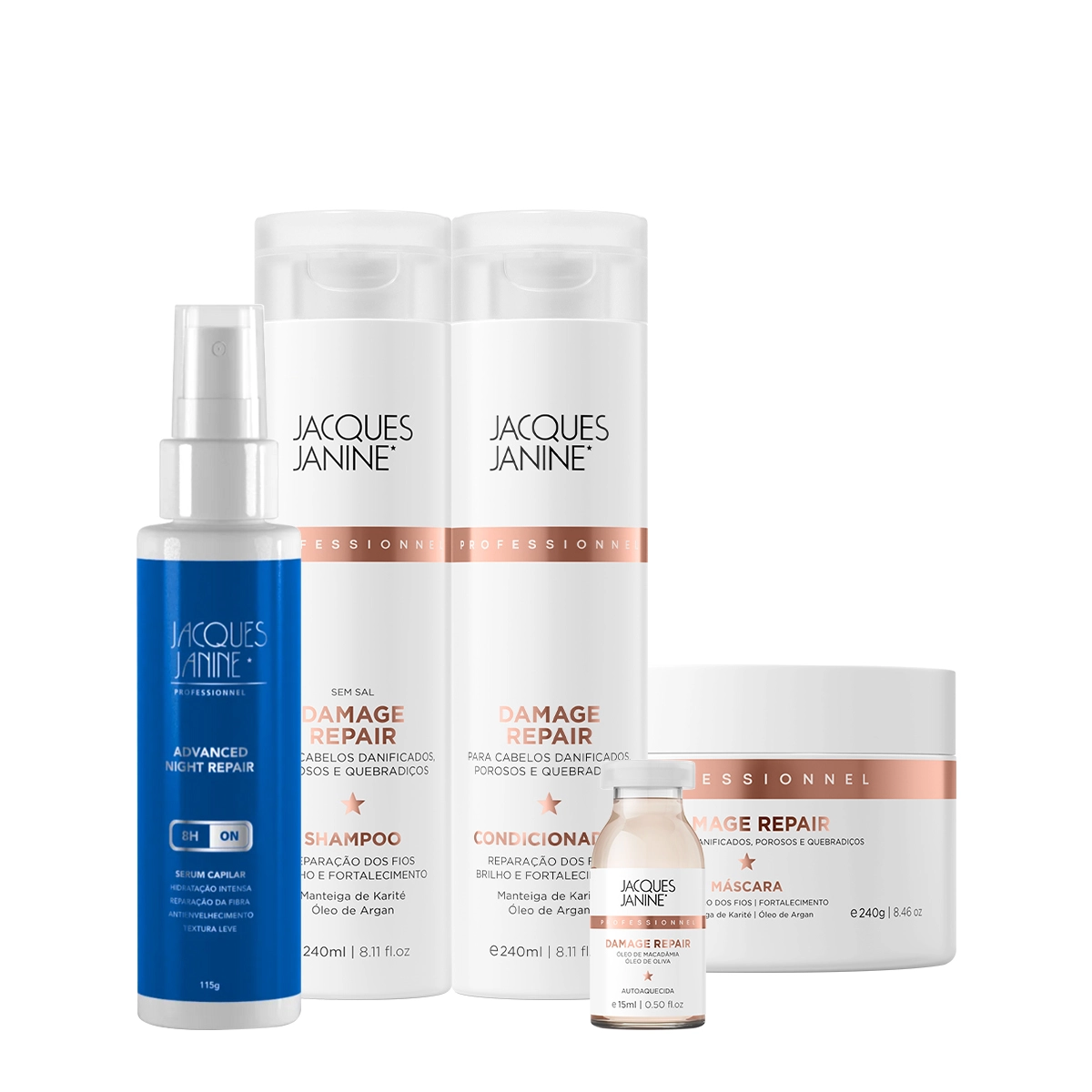 Produto Kit_Jacques_Janine_Damage_Repair_Shampoo_Condicionador_Mascara_Ampola_e_Night_Serum_Evas_1