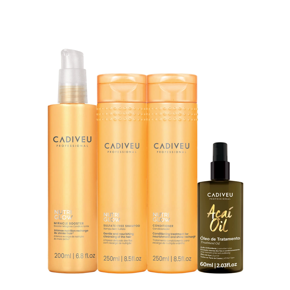 Kit Cadiveu Professional Nutri Glow Shampoo Condicionador Pré-Shampoo E Açaí Oil 60 (4 Produtos)