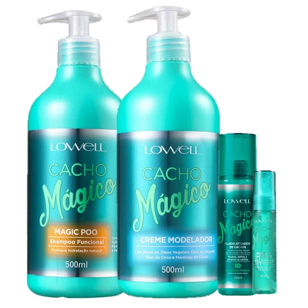 Lowell Cacho Magico Shampoo 500g Creme Modelador 500g Fluido 200ml E Oleo 60ml
