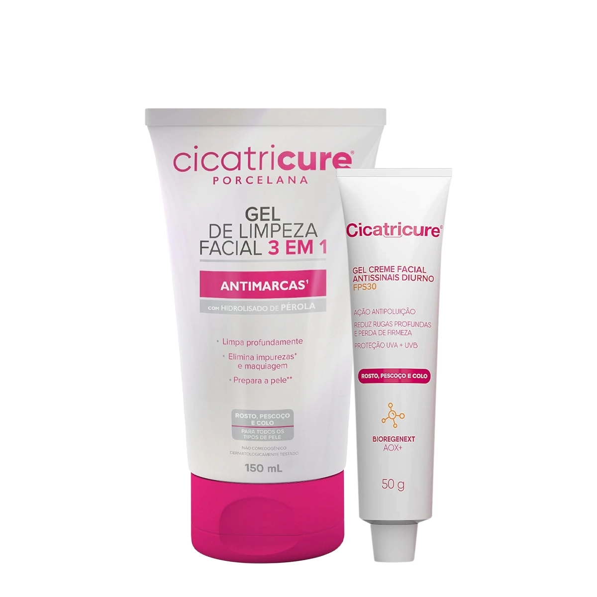 Kit Cicatricure Porcelana 3 Em 1 Antissinais FPS 30 Gel Creme (2 Produtos)
