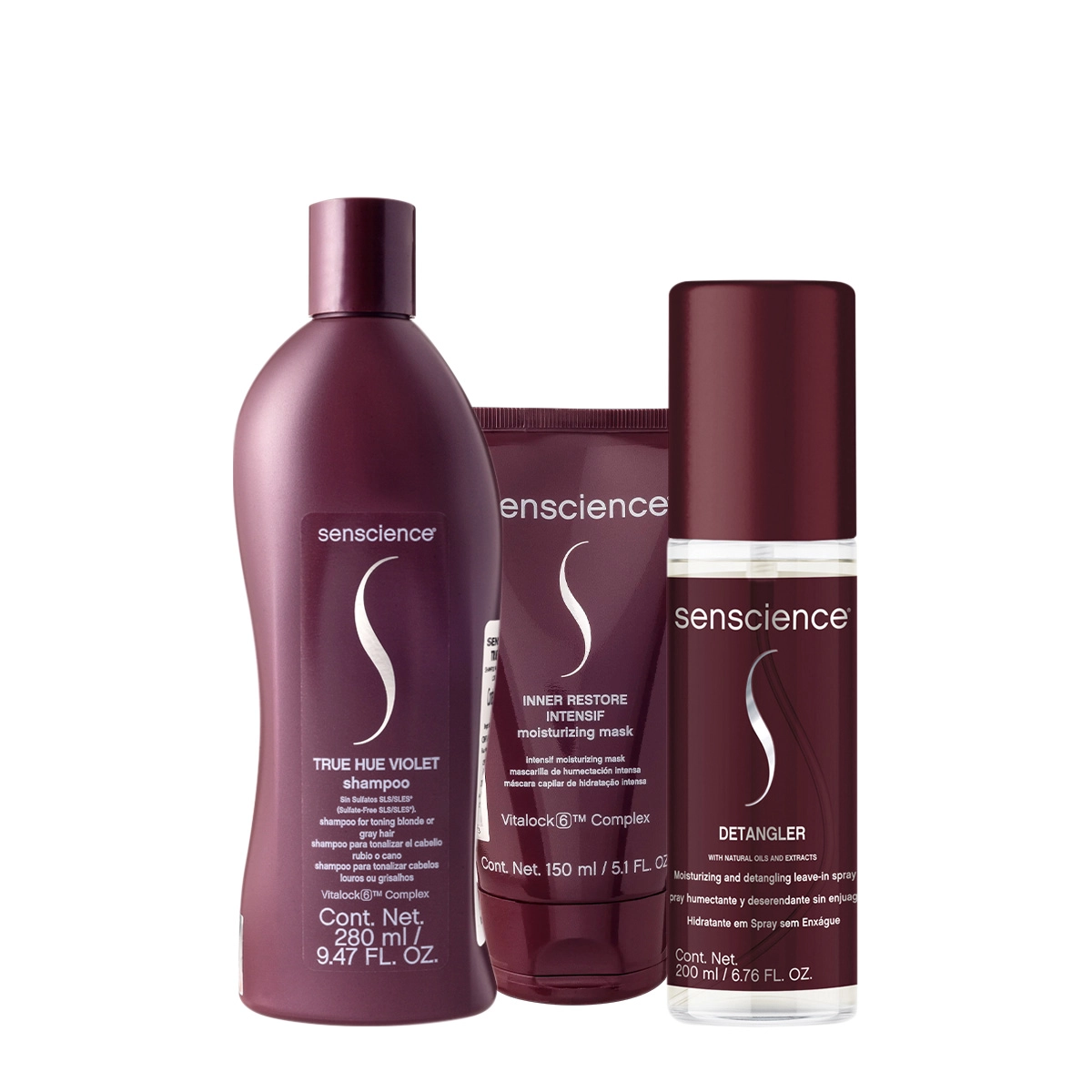 Senscience True Hue Violet Shampoo Máscara E Leave-in Spray (3 Produtos)