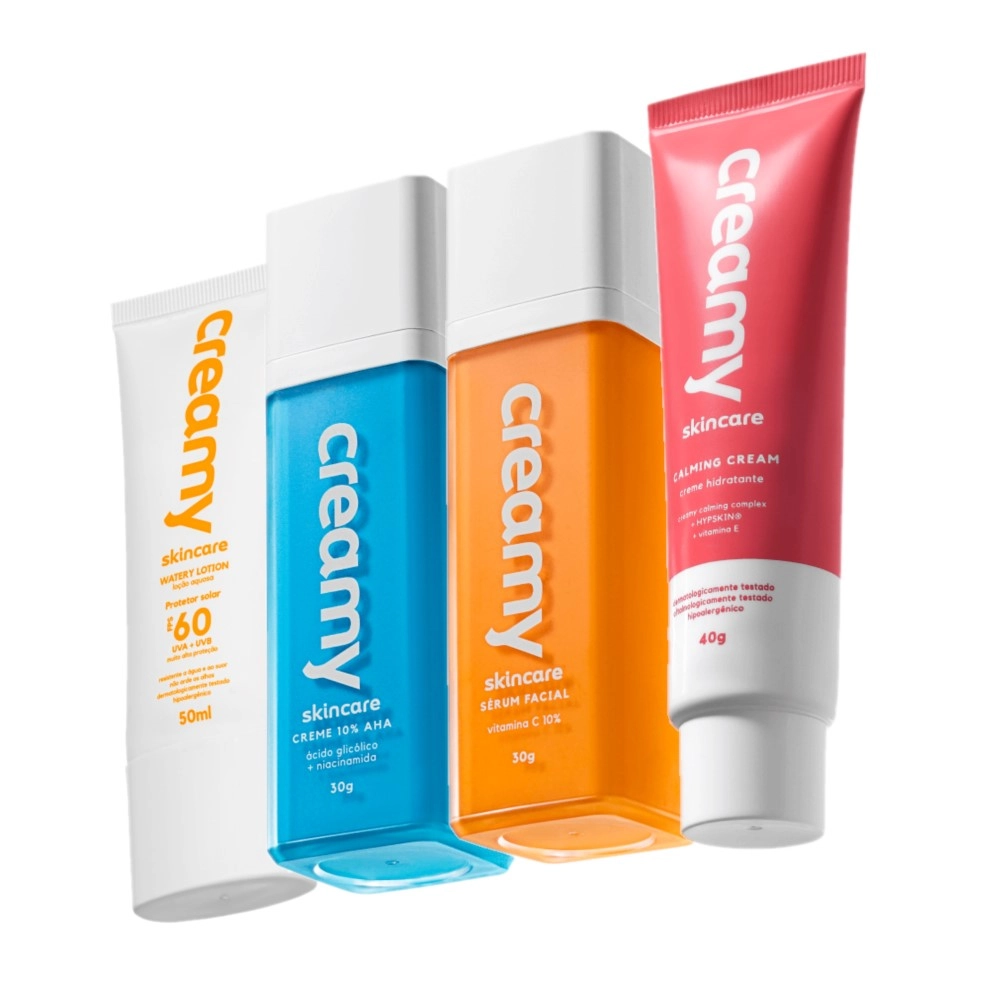 Kit Creamy Skincare Vitamina C Glocólico Hidratante Calming Cream Protetor Facial FPS60 (4 Produtos)