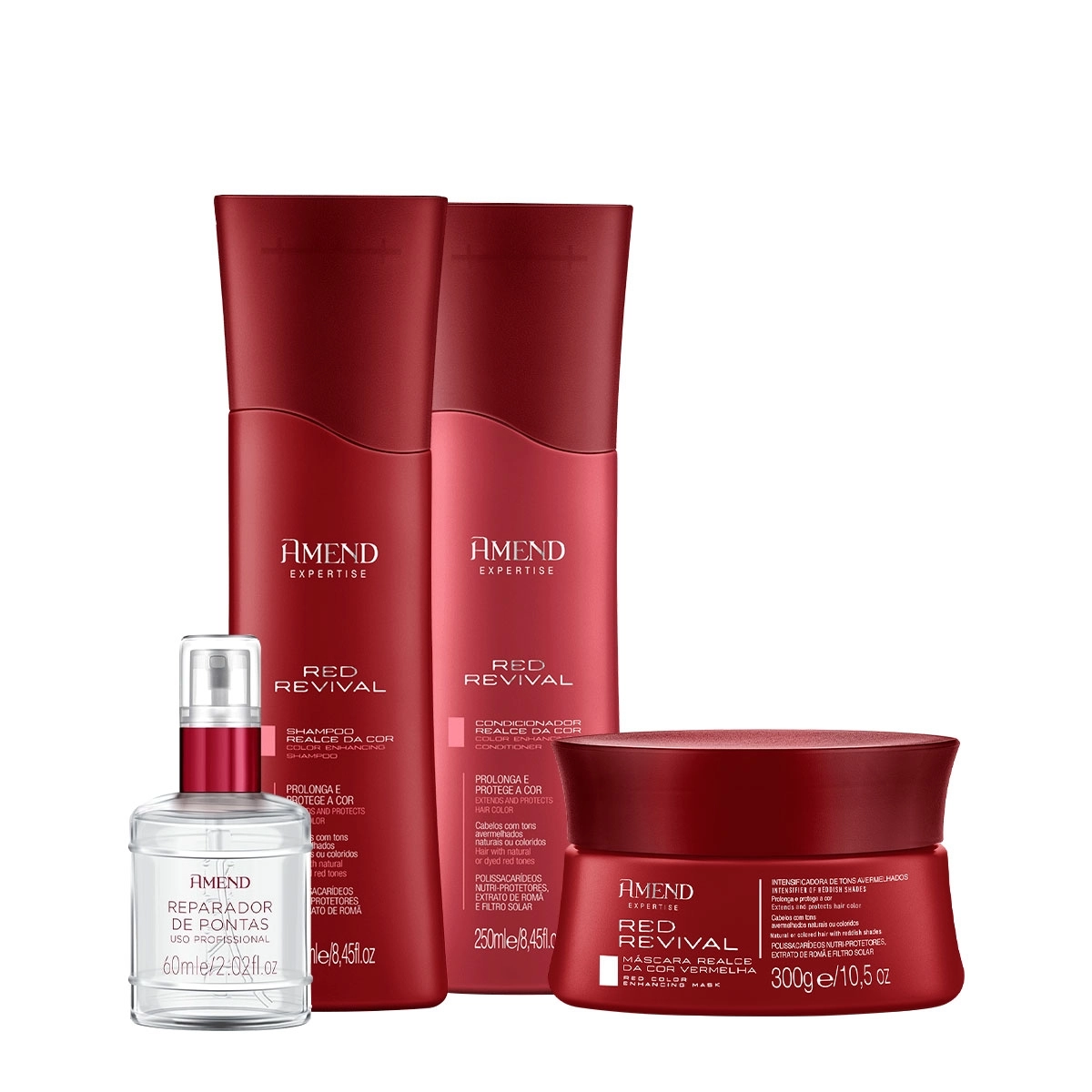 Produto Kit_Amend_Red_Revival_Realce_da_Cor_Shampoo_Condicionador_Mascara_Reparador_de_Pontas_Evas_1