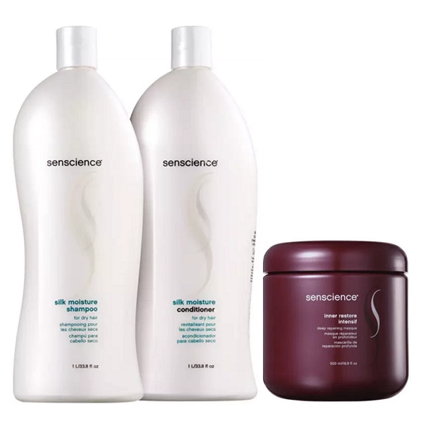 Senscience Silk Moisture Shampoo+Condicionador 1L+Máscara Inner Restore Intensif 500ml