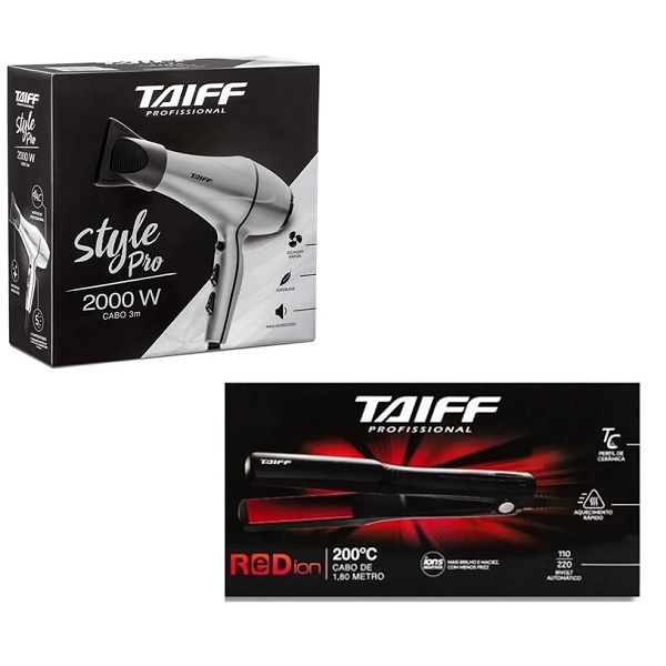 Kit Taiff Secador Style Pro 2000W 110V+Chapinha Bivolt Elegance Red Ion 200°