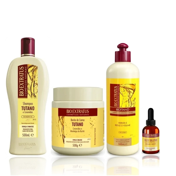 Bio Extratus Tutano Shampoo 500ml+Mácara 500g+Umidificador De Cachos 500ml+Oleo Sillitan 40ml