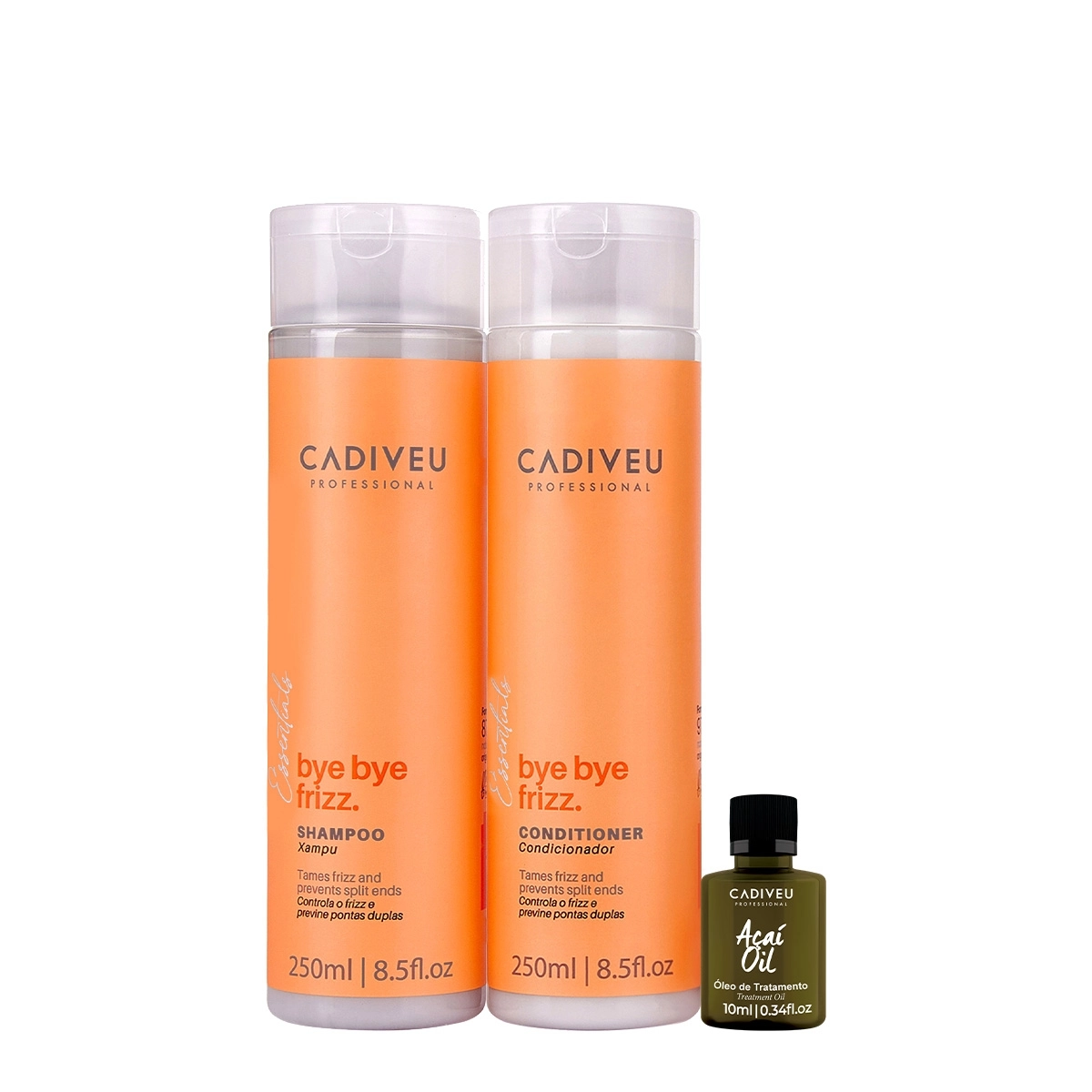 Kit Cadiveu Professional Bye Bye Frizz Shampoo Condicionador E Açaí Oil (3 Produtos)
