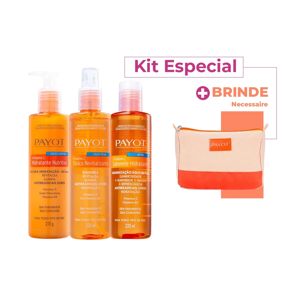 Produto Kit_Payot_Complexo_Vitamina_C_Sabonete_Liquido_Tonico_Facial_Locao_Hidratante_Corporal_Evas_1