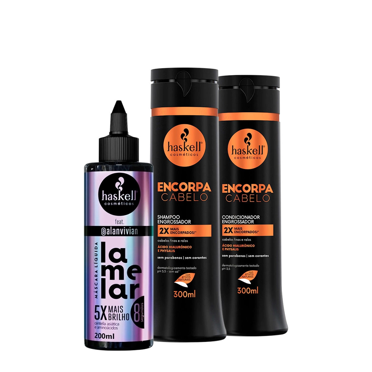 Kit Haskell Encorpa Cabelo Shampoo Condicionador E Lamelar Máscara Líquida (3 Produtos)