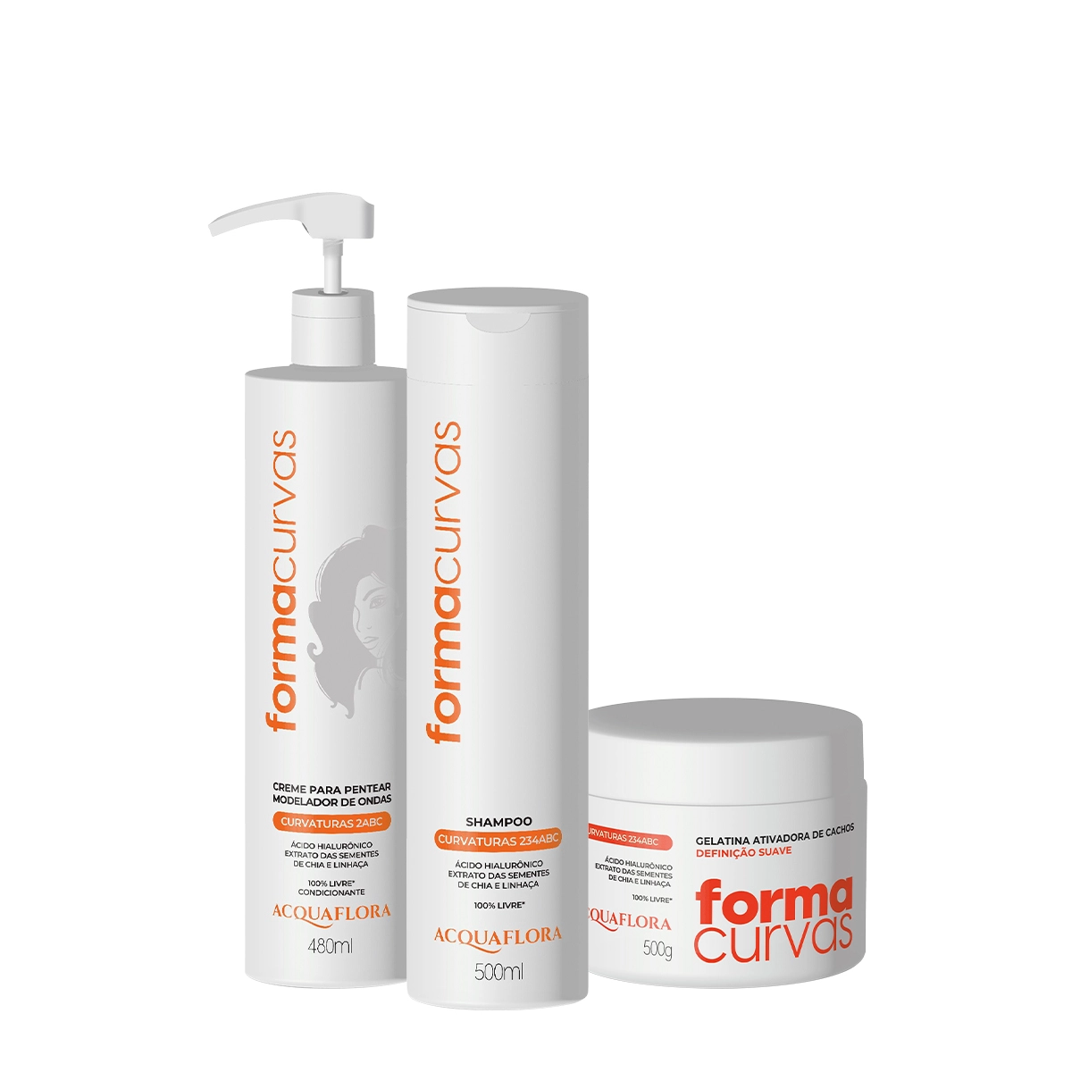 Kit Acquaflora Forma Curvas Shampoo Creme De Pentear Ondas E Gelatina Suave (3 Produtos)