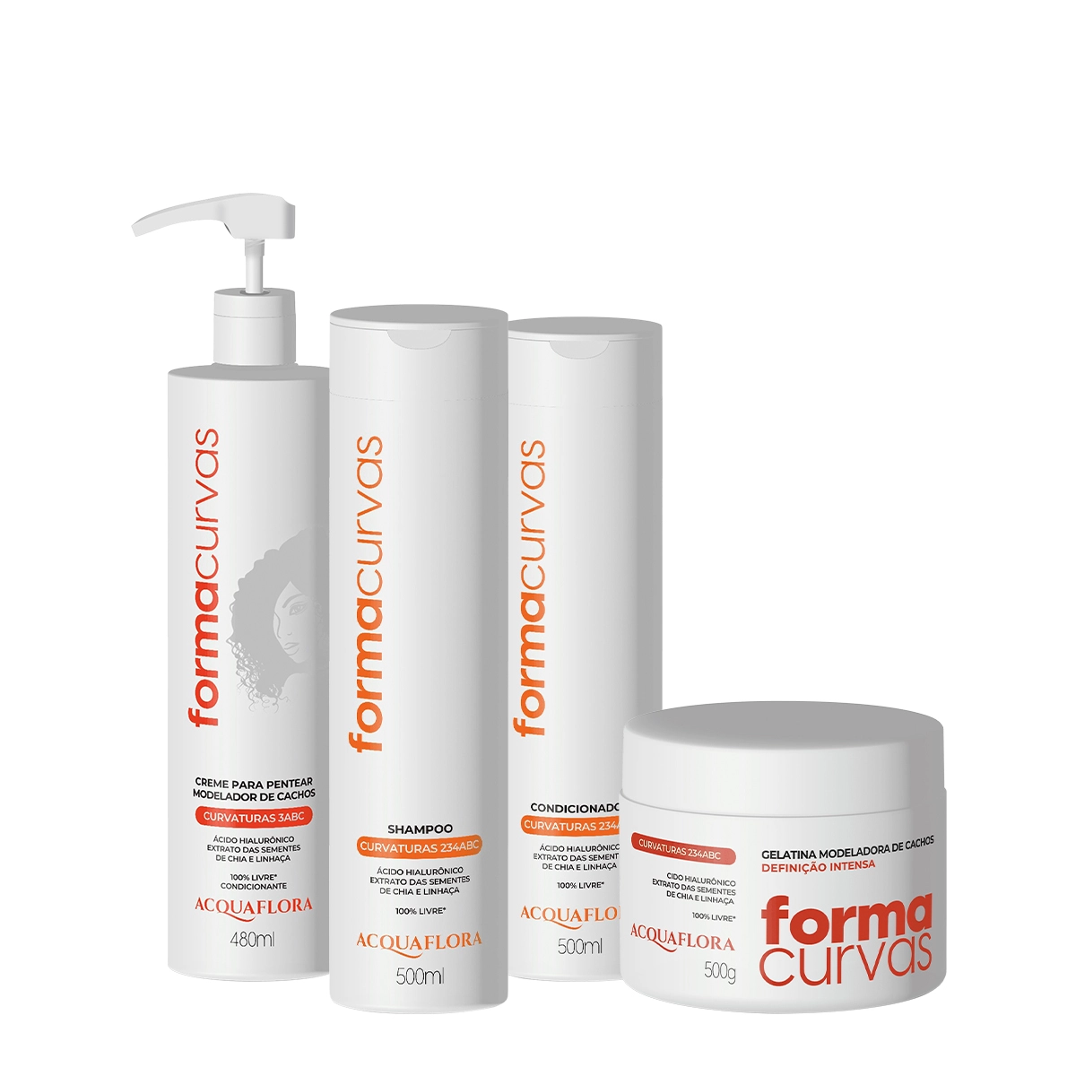 Kit Acquaflora Forma Curvas Duo E Creme De Pentear Cachos E Gelatina Intensa (4 Produtos)