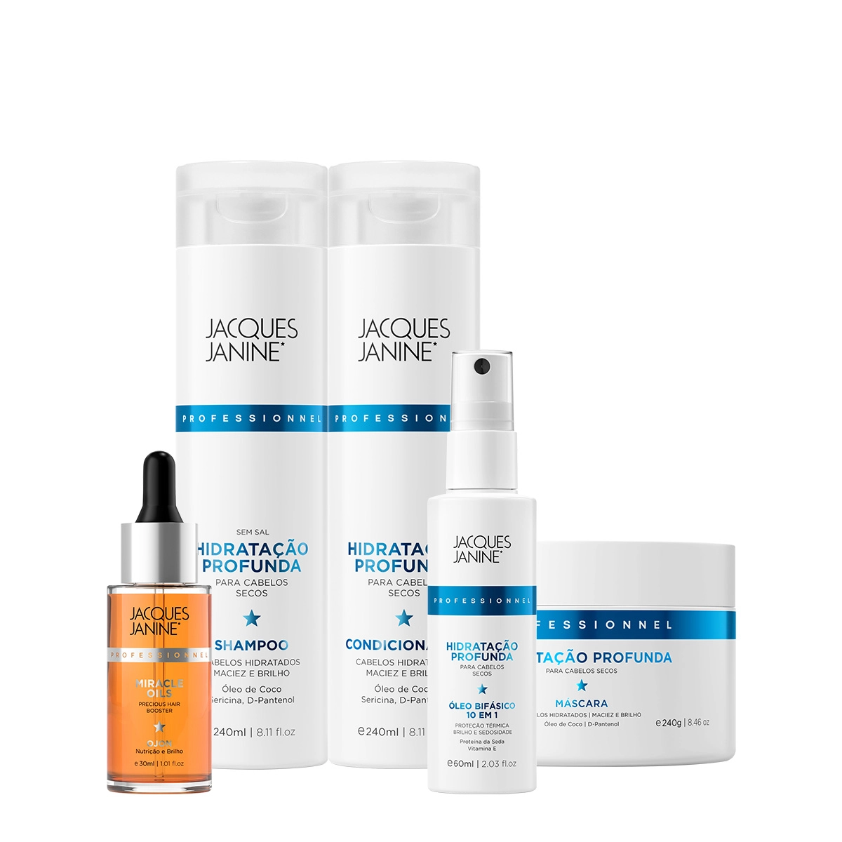 Produto Kit_Jacques_Janine_Hidratacao_Profunda_Shampoo_Condicionador_Mascara_Oleo_bifasico_e_Miracle_Oils_Ojon_Evas_1