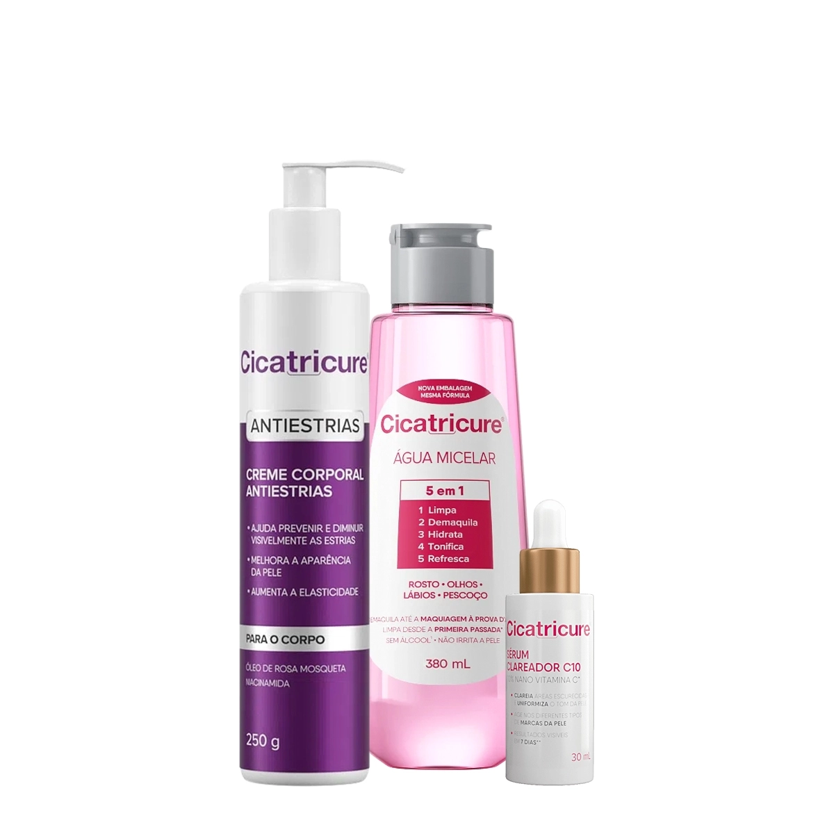 Kit Cicatricure Antiestrias Água Micelar E Clareador (3 Produtos)