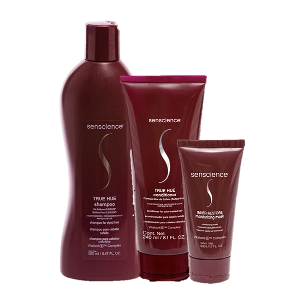Senscience True Hue Shampoo 280ml Condicionador 240ml E Inner Restore Moisturizing Mask 50ml